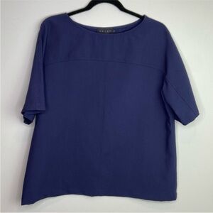 Hatch Navy Blue Short Sleeve Boxy Blouse